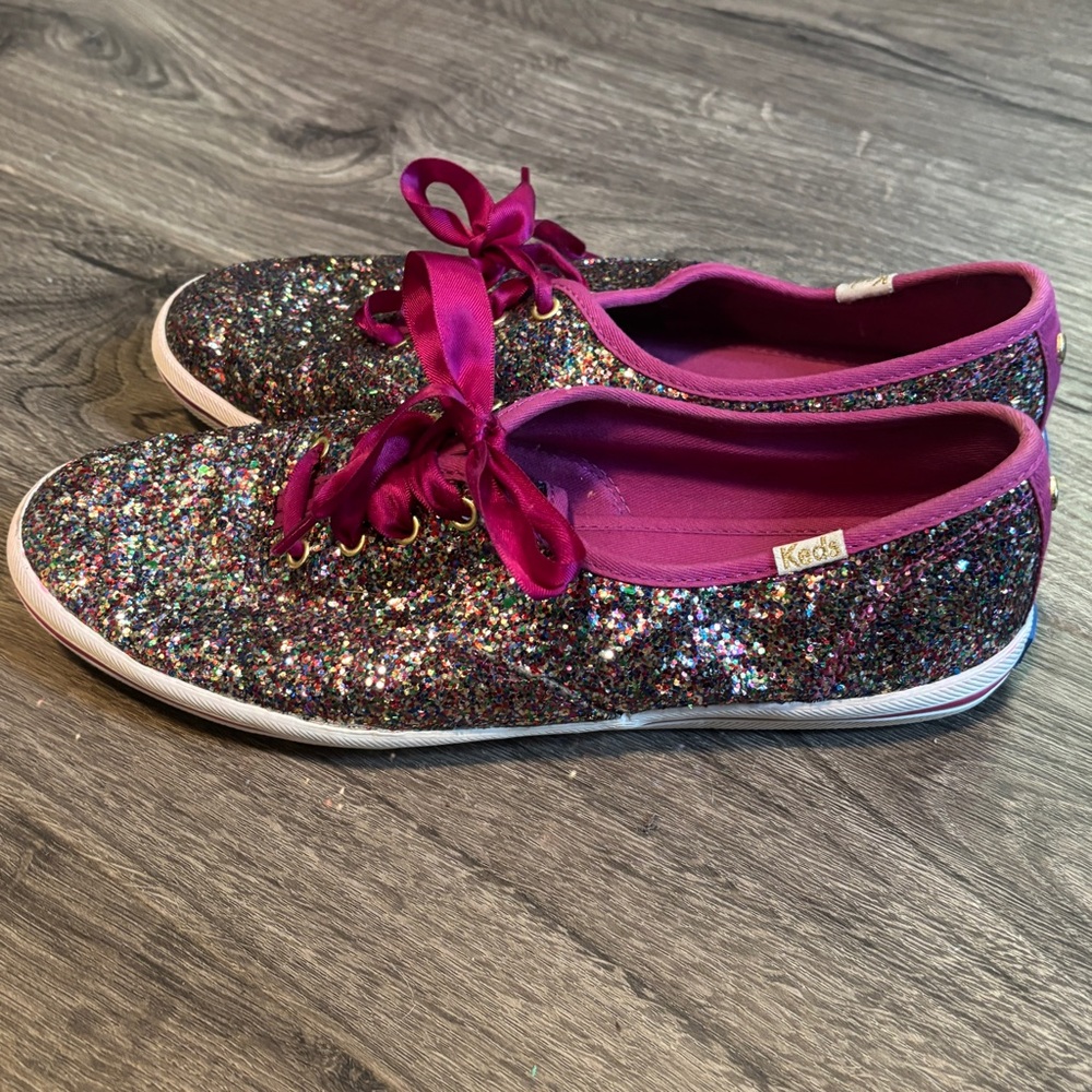 Kate Spade Keds Multicolor Glitter Sneakers with Pink Laces